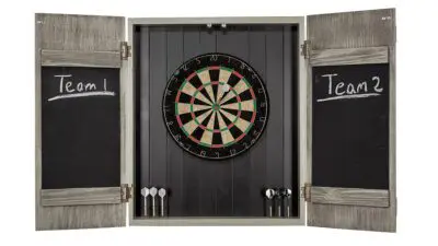 Rustic Barndoor Gray Dartboard Cabinet