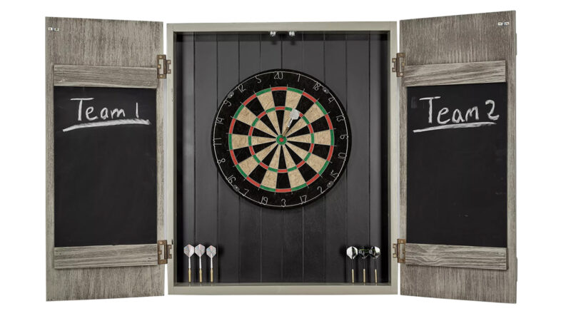 Rustic Barndoor Gray Dartboard Cabinet