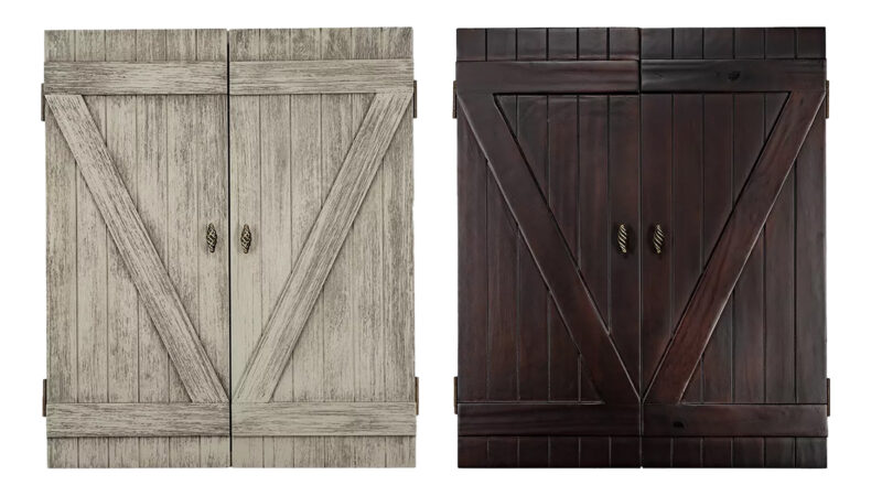 Rustic Barndoor Gray and Chocolate Dartboard Cabinet