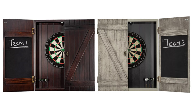 Rustic Chocolate and Brandoor Gray Dartboard Cabinet