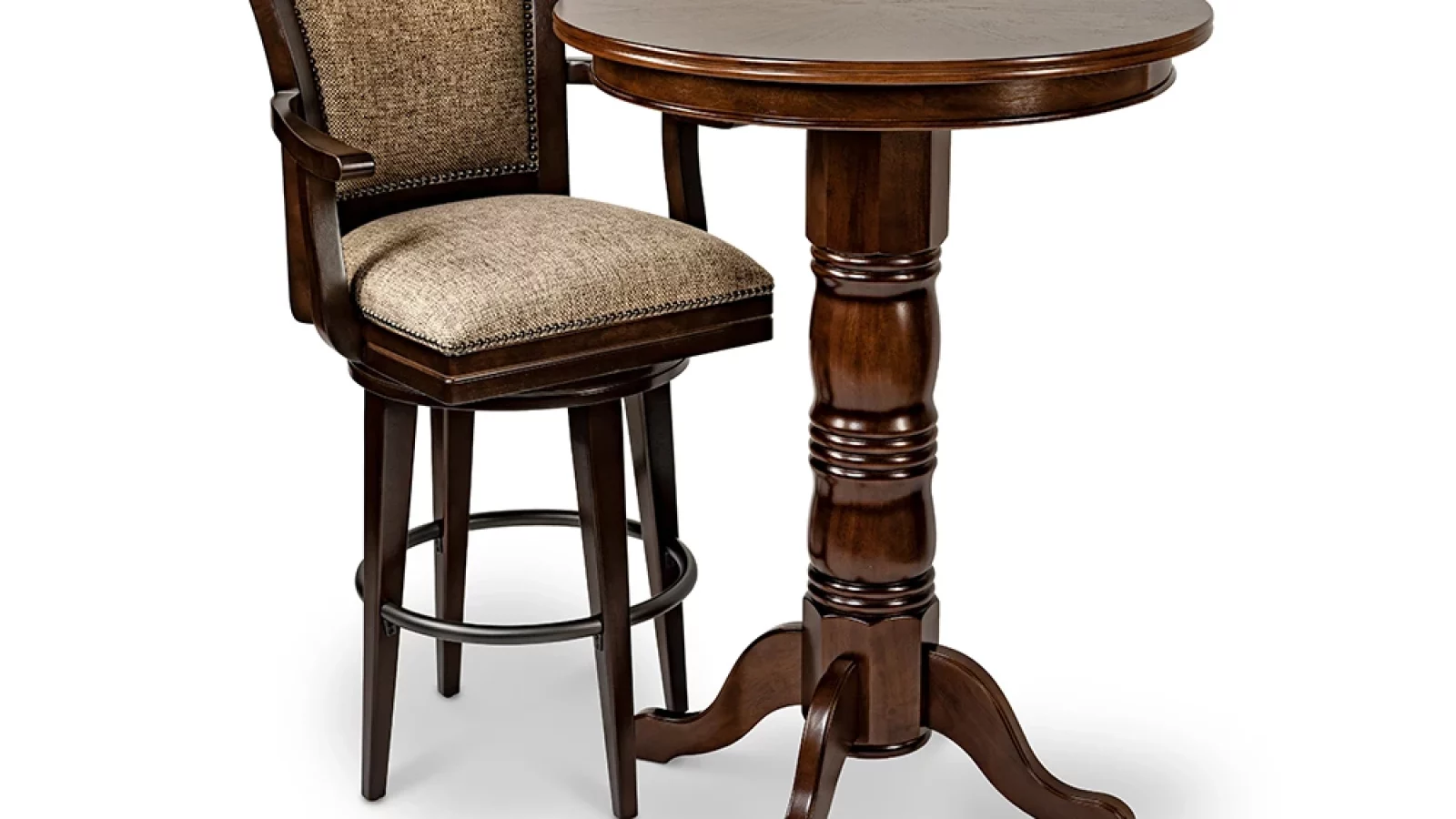Espresso backed barstool with 32in pub table Espresso backed barstool with 32in pub table