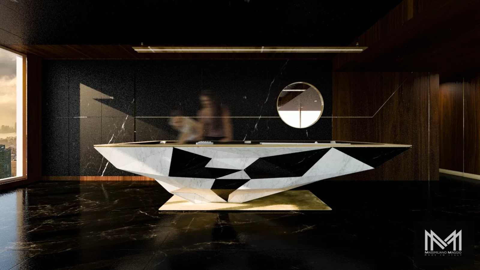 Terra Pool Table Massimiliano Maggio Made in Italy Carrara Marble Black Lacquered 2