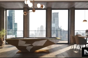 Terra Pool Table Massimiliano Maggio Made in Italy Marble Teak