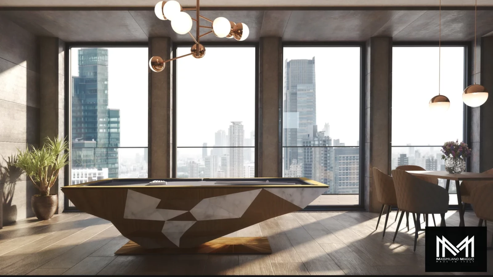 Terra Pool Table Massimiliano Maggio Made in Italy Marble Teak