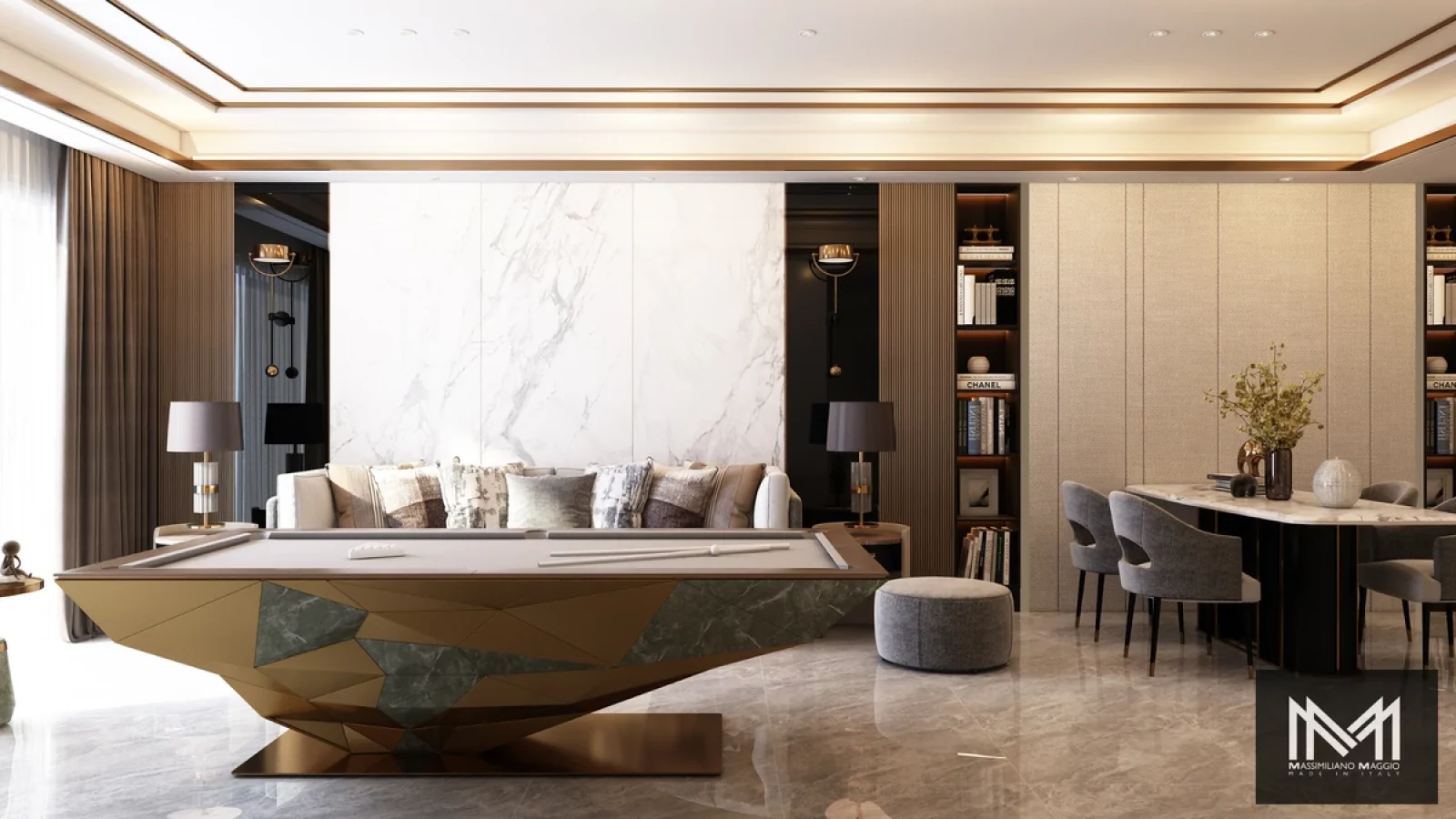 Terra Pool Table Massimiliano Maggio Made in Italy Serpentino Marble Gold